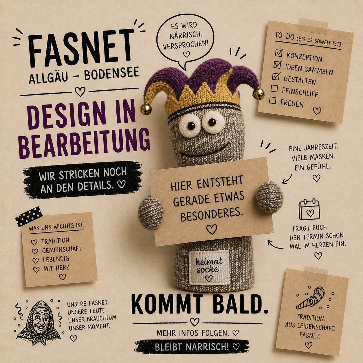 Heimatsocke "Fasnet" - Kleiner Verzug – Design braucht noch Liebe.