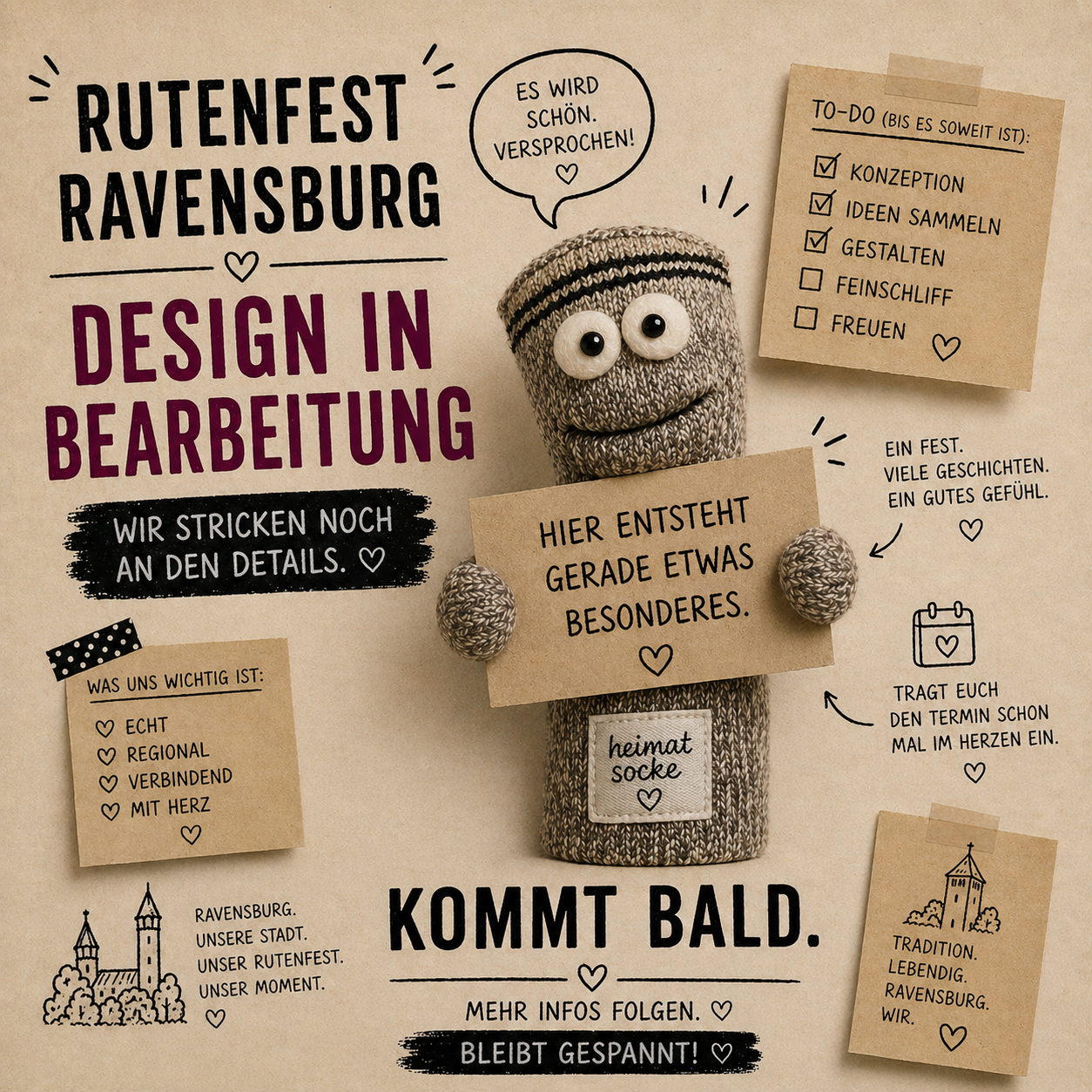 Heimatsocke "scheene Ruate" -  Kleiner Verzug – Design braucht noch Liebe.